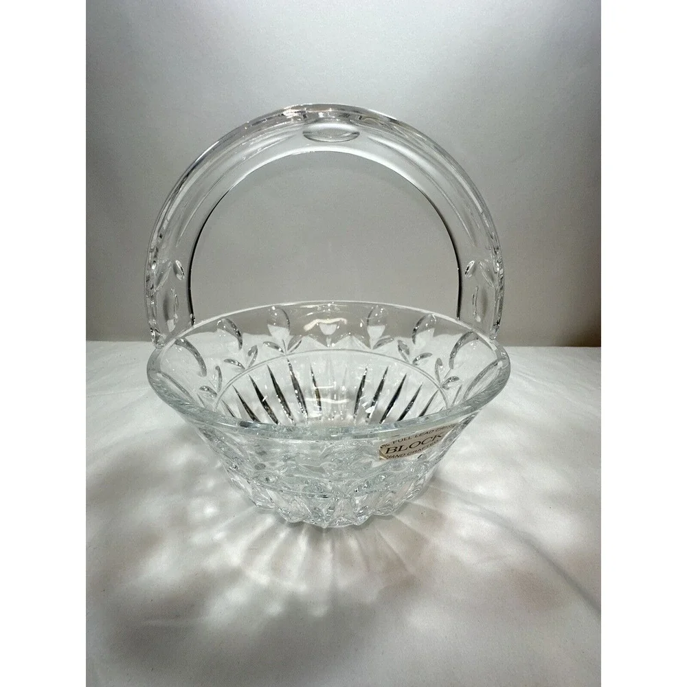 Block Crystal Cut Lead Handled‎ Small Decorative Basket